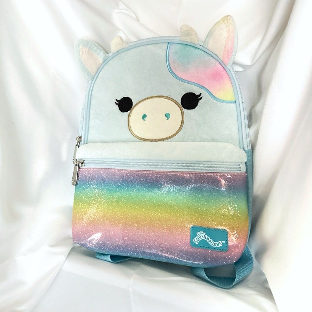 Squishmallows Unicorn Rainbow Glitter Kids Backpack Small Light Blue